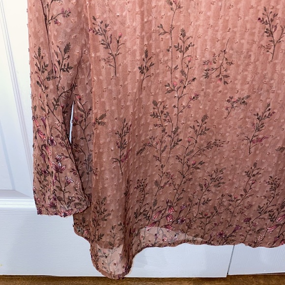 Sheer Blouse Dusty Rose Floral sz Medium - Picture 3 of 5